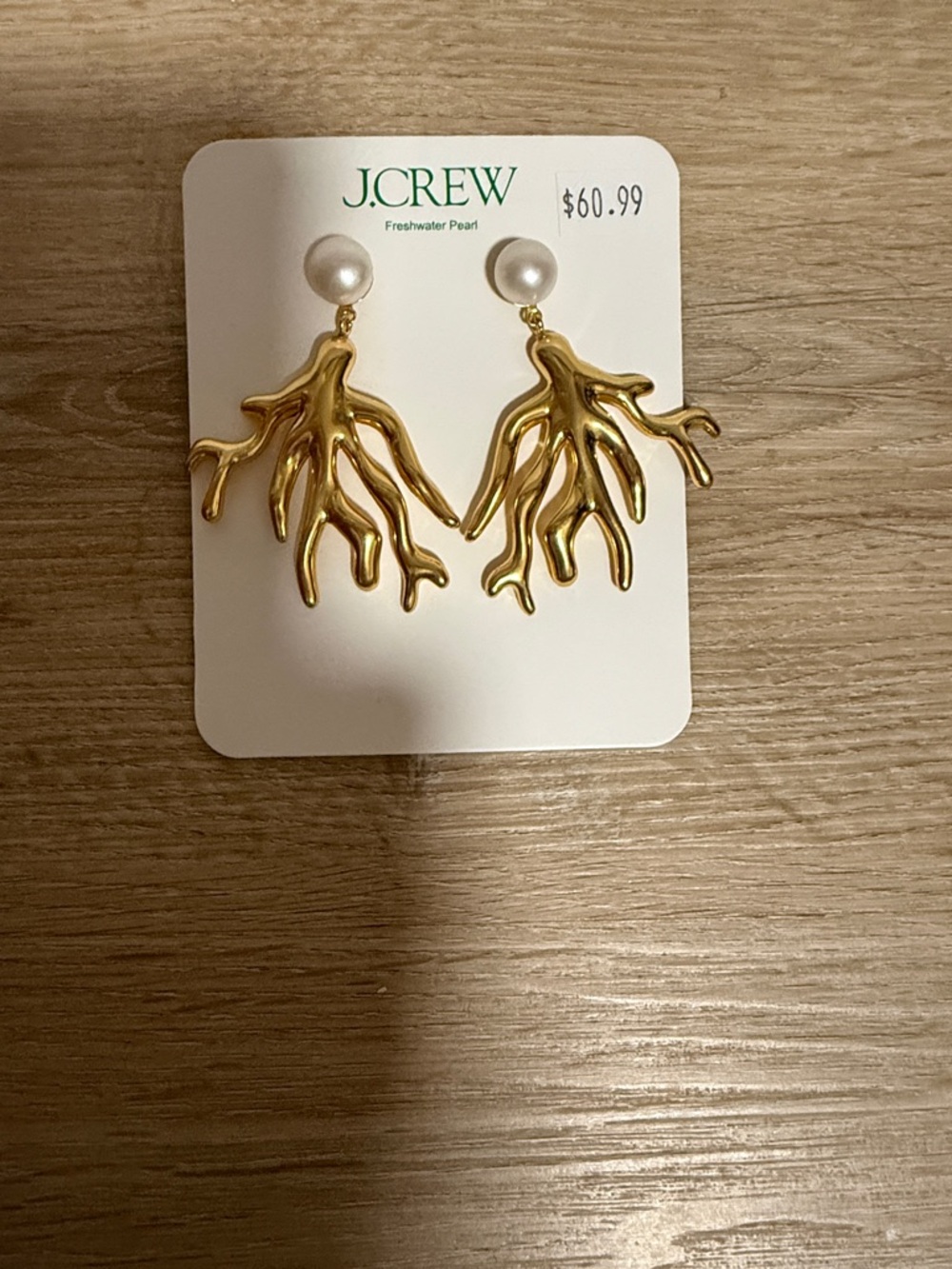 J. Crew Gold Coral Branch Drop Earrings with Pearl Tops